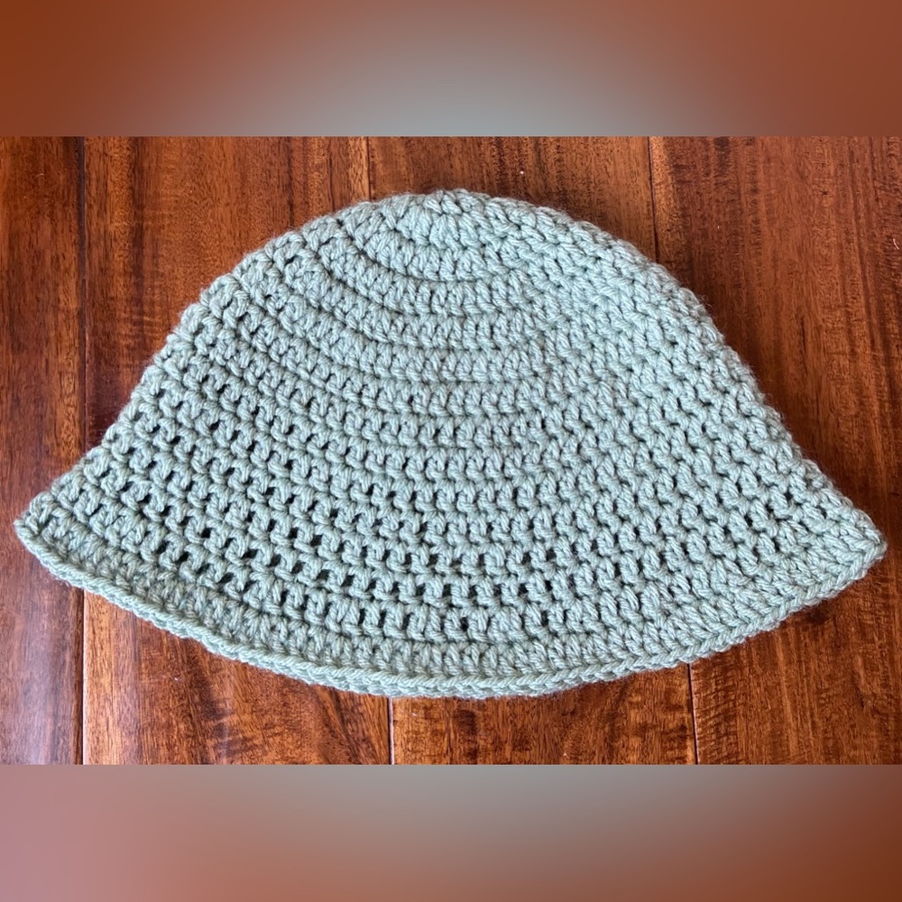 New Handmade Women Crochet Bucket Hat Color Light Forest Green, One size